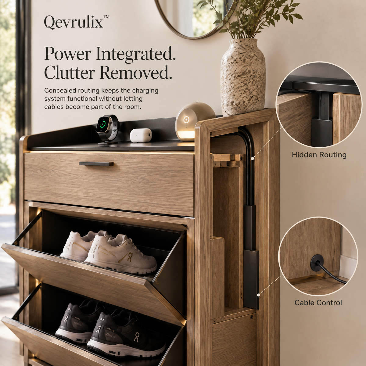 Qevrulix™ Motion-Charging Shoe Cabinet